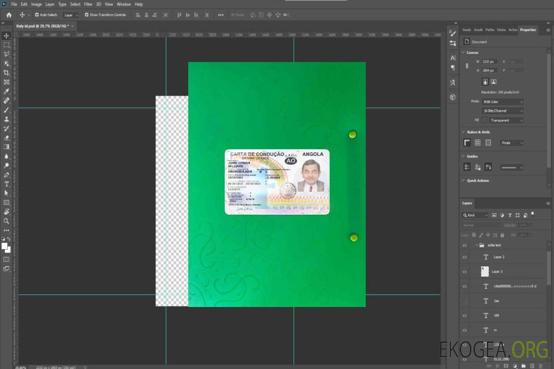 Permis de conduire angolais 2018-2028 photolook AVANT template Permis de conduire angolais 2018-2028 photolook AVANT template